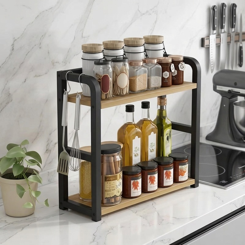 Commercial Kitchen Shelving - 2-poziomowa metalowa półka na blat kuchenny,