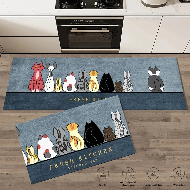 Commercial Kitchen Vinyl - Długi dywanik podłogowy z motywem kota,